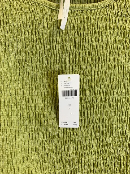 Anthropologie Lime Green Smocked Long-Sleeve Top - Picture 3 of 6